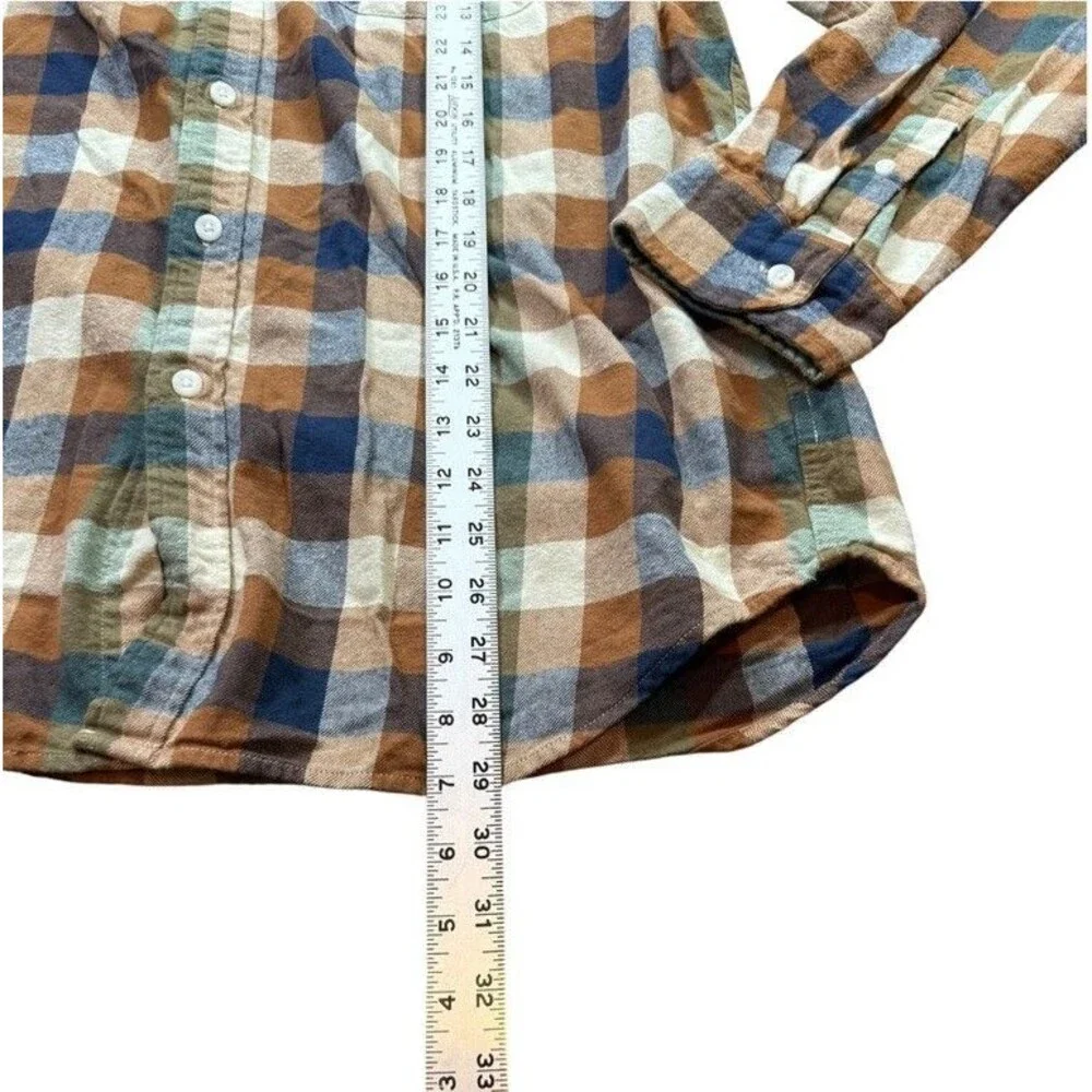 J.Crew Mens Flannel Shirt Size Large Classic Fit Brown Blue Check Plaid Preppy